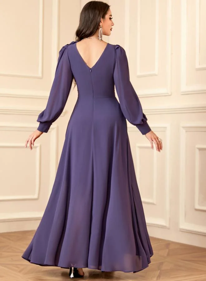 Take Two Women Pleated Flower Detail Balloon Sleeve Maxi Dress